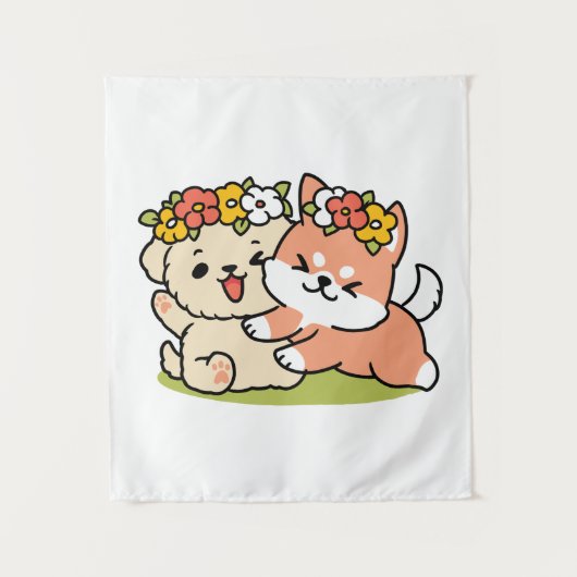 Spring in schattigheid - Schattige hondenillustrat Wandkleed (Voorkant)