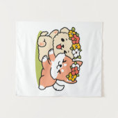 Spring in schattigheid - Schattige hondenillustrat Wandkleed (Voorkant (horizontaal))