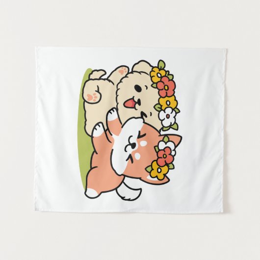 Spring in schattigheid - Schattige hondenillustrat Wandkleed (Voorkant (horizontaal))