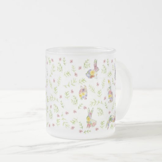 Spring in Spring Bunny Rabbit Wildflower Glass Matglas Koffiemok (Voorkant rechts)