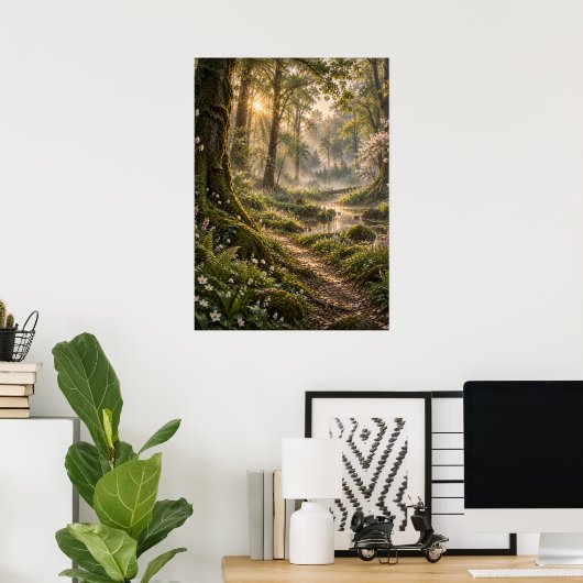 Spring in the Fourfold Forest – Misty Fantasy Wood Poster (Thuiskantoor)