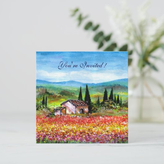 SPRING IN TUSCANY, helder rood roze blauw Kaart (Staand voorkant)