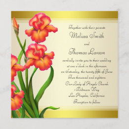 Spring Iris Flowers op Gold Wedding Invitation Kaart