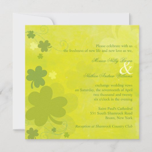 Spring Irish Shamrocks Green Wedding Kaart (Voorkant)