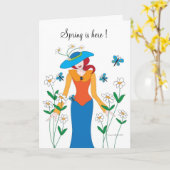 Spring is here Girl in a Garden Card Kaart (Gele Bloem)