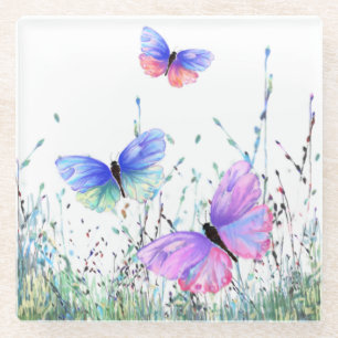 Spring Joy - Colorful Butterflies die vliegen in N Glazen Onderzetter