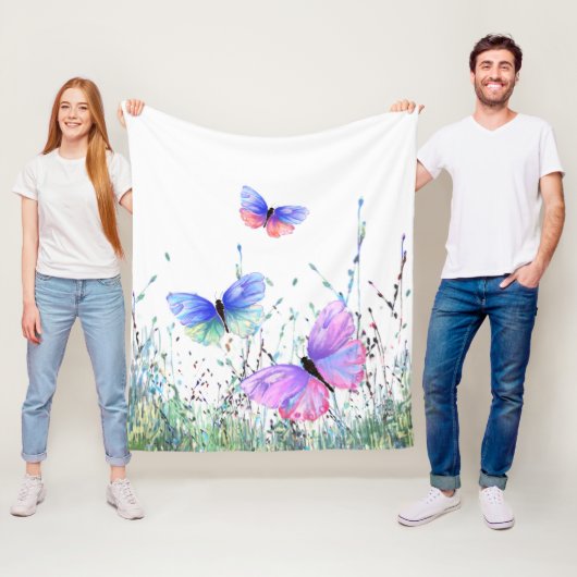 Spring Joy Fleece Blanket Butterflies Flying (In situ)