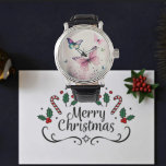 Spring joy roze vlinders cadeau horloge<br><div class="desc">Spring joy Waterverf roze vlinders kijken. Spring Joy - Kleurrijke Vlinders Vliegen in Natuur Waterverf Schilderen Vlinder en Bloemen. Perfect voor cadeau op vrouwendag,  verjaardag of persoonlijk gebruik.</div>