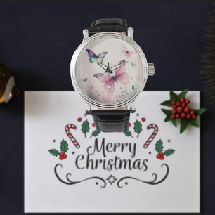 Spring joy roze vlinders cadeau horloge