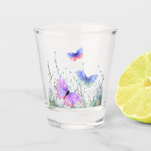 Spring Joy Shot Glass Butterflies vliegen in Natuu Glas (Voorkant)