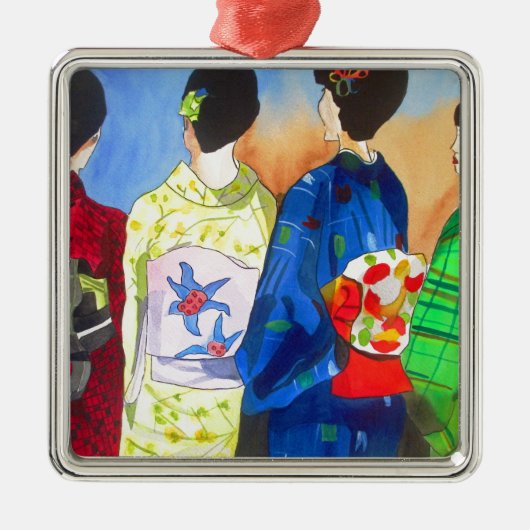 Spring kimono Japanse Geisha art Metalen Ornament (Voorkant)