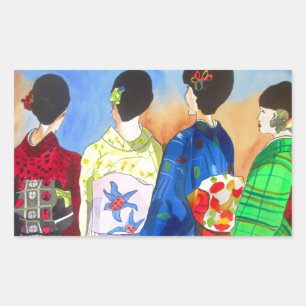Spring kimono Japanse Geisha art Rechthoekige Sticker