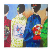 Spring kimono Japanse Geisha art Tegeltje (Voorkant)