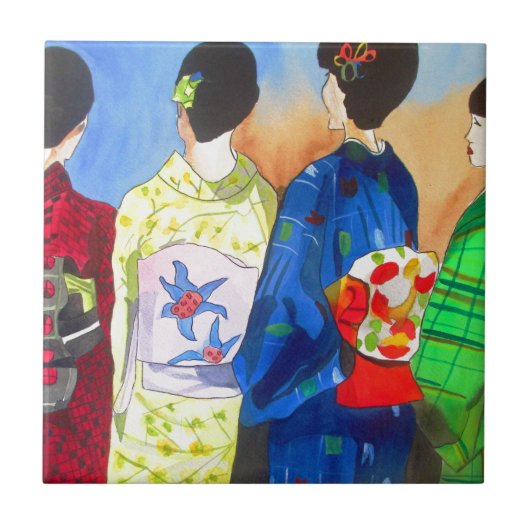 Spring kimono Japanse Geisha art Tegeltje (Voorkant)