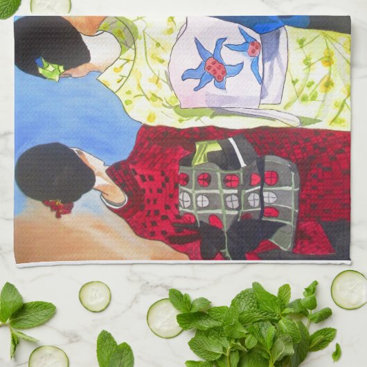 Spring kimono Japanse Geisha art Theedoek (Gevouwen)