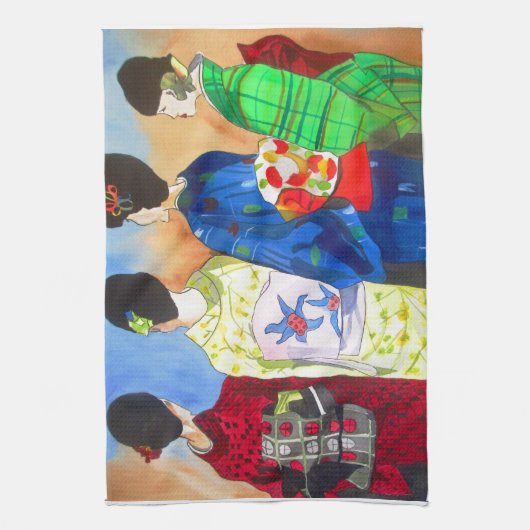 Spring kimono Japanse Geisha art Theedoek (Verticaal)