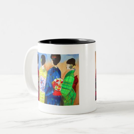 Spring kimono Japanse Geisha art Tweekleurige Koffiemok (Voorkant links)