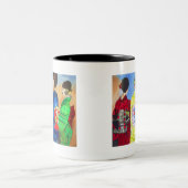 Spring kimono Japanse Geisha art Tweekleurige Koffiemok (Center)