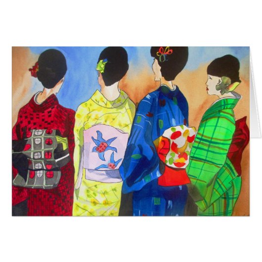 Spring Kimono Japanse Geisha waterverf kunst (Voorkant Horizontaal)