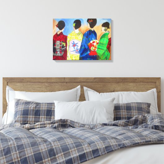 Spring Kimono Japanse Geisha waterverf kunst Canvas Afdruk (Insitu (Slaapkamer))