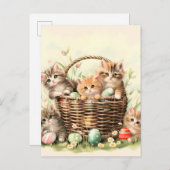 Spring Kitten Paasmand Aankondigingskaart (Voorkant / Achterkant)