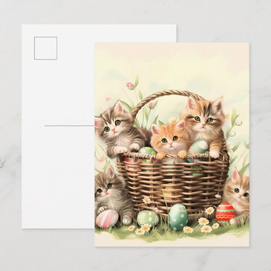 Spring Kitten Paasmand Aankondigingskaart (Voorkant / Achterkant)