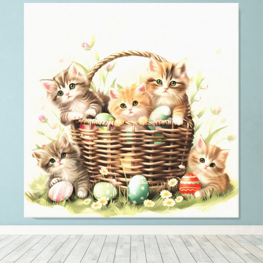 Spring Kitten Paasmand Canvas Afdruk (Insitu (Houten vloer))