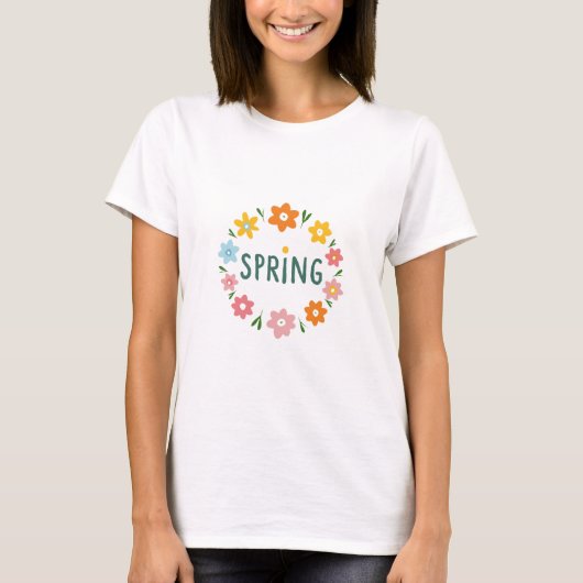 SPRING – Kleurrijk Bloemen Illustratie Ontwerp T-shirt (Voorkant)