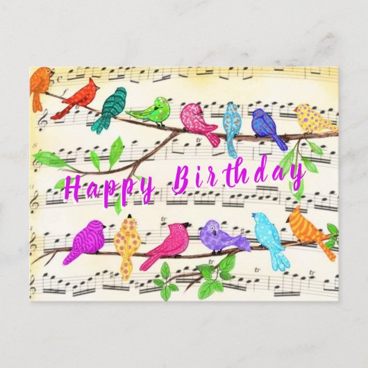 Spring Kleurrijke Musical Bird Birthday Kaart (Voorkant)