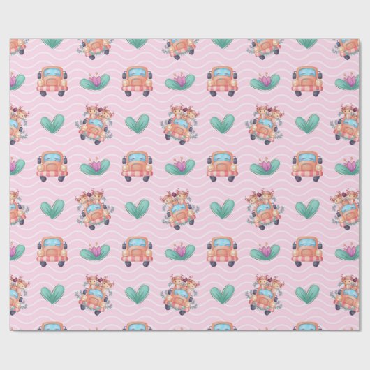 Spring Koe Buddies Patroon Cadeaupapier (Vlak)