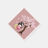 Spring Kokeshi Doll - Cute Geisha Girl op roze Servet (Hoek)