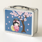 Spring Kokeshi Doll - Cute Japanese Geisha Blue (Achterkant)