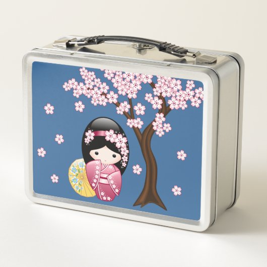 Spring Kokeshi Doll - Cute Japanese Geisha Blue (Achterkant)