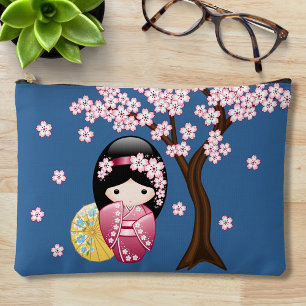 Spring Kokeshi Doll - Cute Japanese Geisha Blue Etui