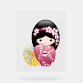Spring Kokeshi Doll - Cute Japanese Geisha Girl Acryl Bord (Voorkant)