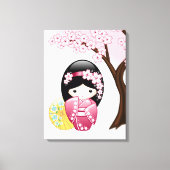 Spring Kokeshi Doll - Cute Japanese Geisha Girl Canvas Afdruk (Voorkant)