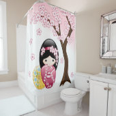 Spring Kokeshi Doll Cute Japanese Geisha Girl Douchegordijn (In situ)