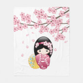 Spring Kokeshi Doll - Cute Japanese Geisha Girl Fleece Deken (Voorkant)