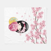 Spring Kokeshi Doll - Cute Japanese Geisha Girl Fleece Deken (Voorkant (Horizontaal))