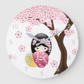 Spring Kokeshi Doll - Cute Japanese Geisha Girl Grote Klok (Voorkant)