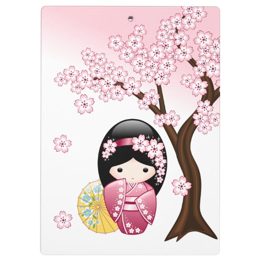 Spring Kokeshi Doll - Cute Japanese Geisha Girl Klembord (Achterkant)