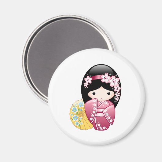 Spring Kokeshi Doll - Cute Japanese Geisha Girl Magneet (Voorkant / Achterkant)