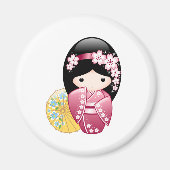 Spring Kokeshi Doll - Cute Japanese Geisha Girl Magneet (Voorkant)