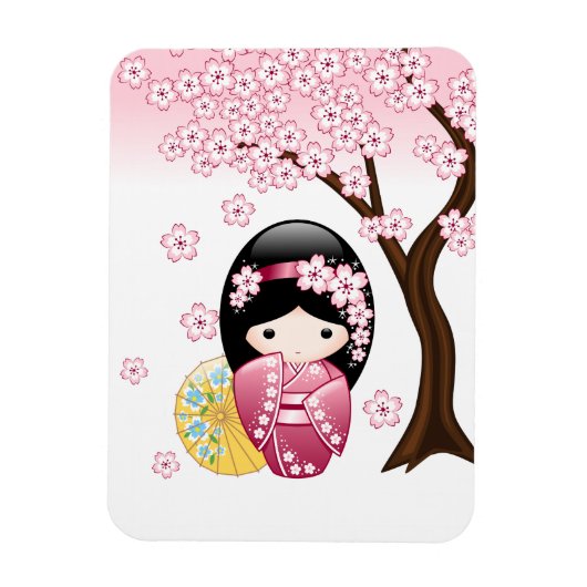Spring Kokeshi Doll - Cute Japanese Geisha Girl Magneet (Verticaal)