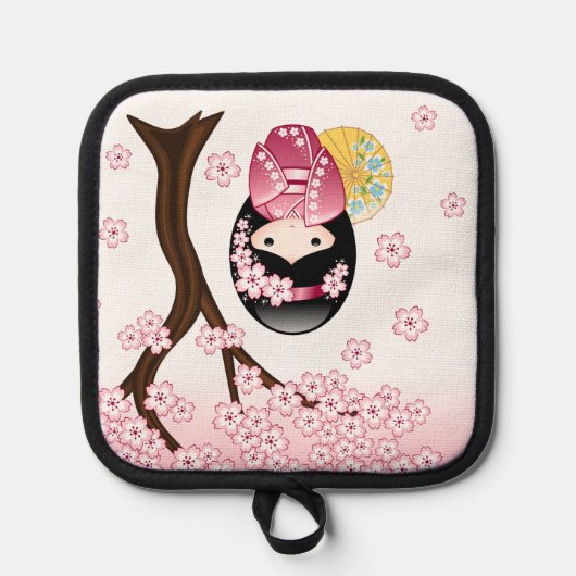 Spring Kokeshi Doll - Cute Japanese Geisha Girl Pannenlap (Voorkant)