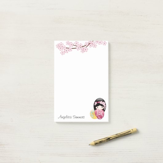 Spring Kokeshi Doll - Cute Japanese Geisha Girl Post-it® Notes (Op bureau)
