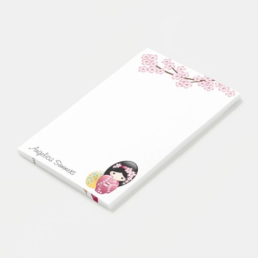 Spring Kokeshi Doll - Cute Japanese Geisha Girl Post-it® Notes (Schuin)