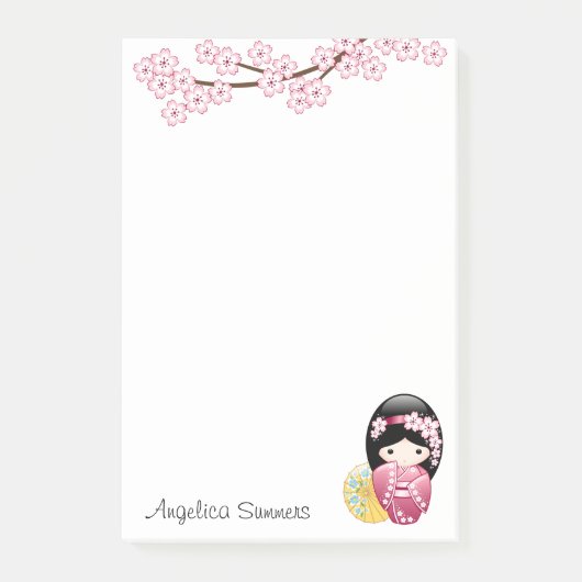 Spring Kokeshi Doll - Cute Japanese Geisha Girl Post-it® Notes (Voorkant)