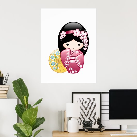 Spring Kokeshi Doll - Cute Japanese Geisha Girl Poster (Thuiskantoor)