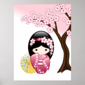 Spring Kokeshi Doll - Cute Japanese Geisha Girl Poster (Voorkant)